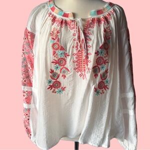 Easel Floral Embroidered Blouse - White and Pink
